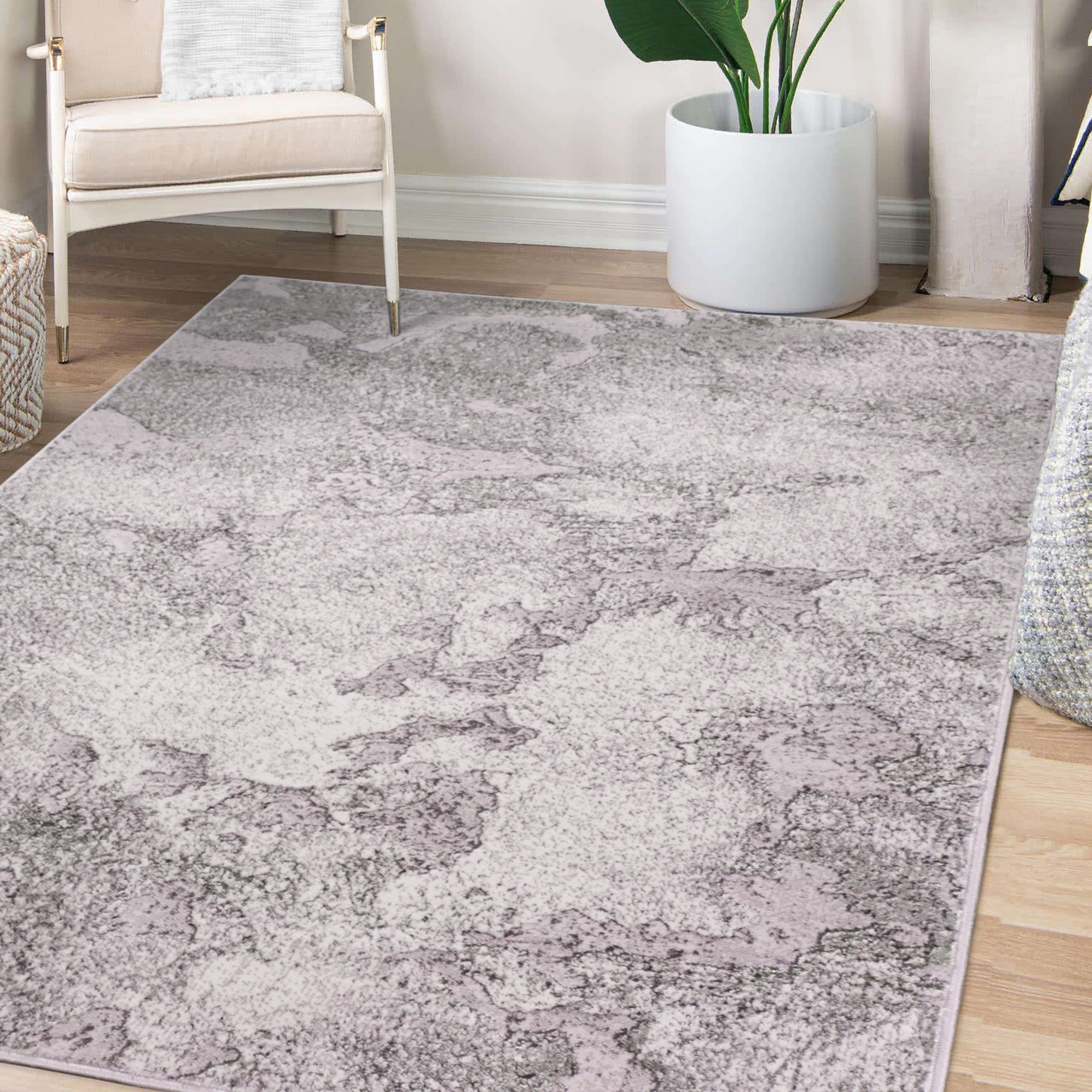 Carrara E2592 Marbled Modern Abstract Rugs In Grey Silver